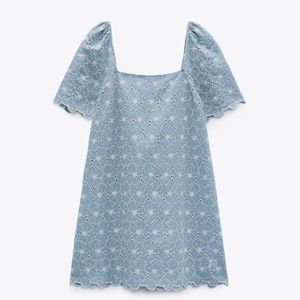 Zara blue floral embroidered dress M